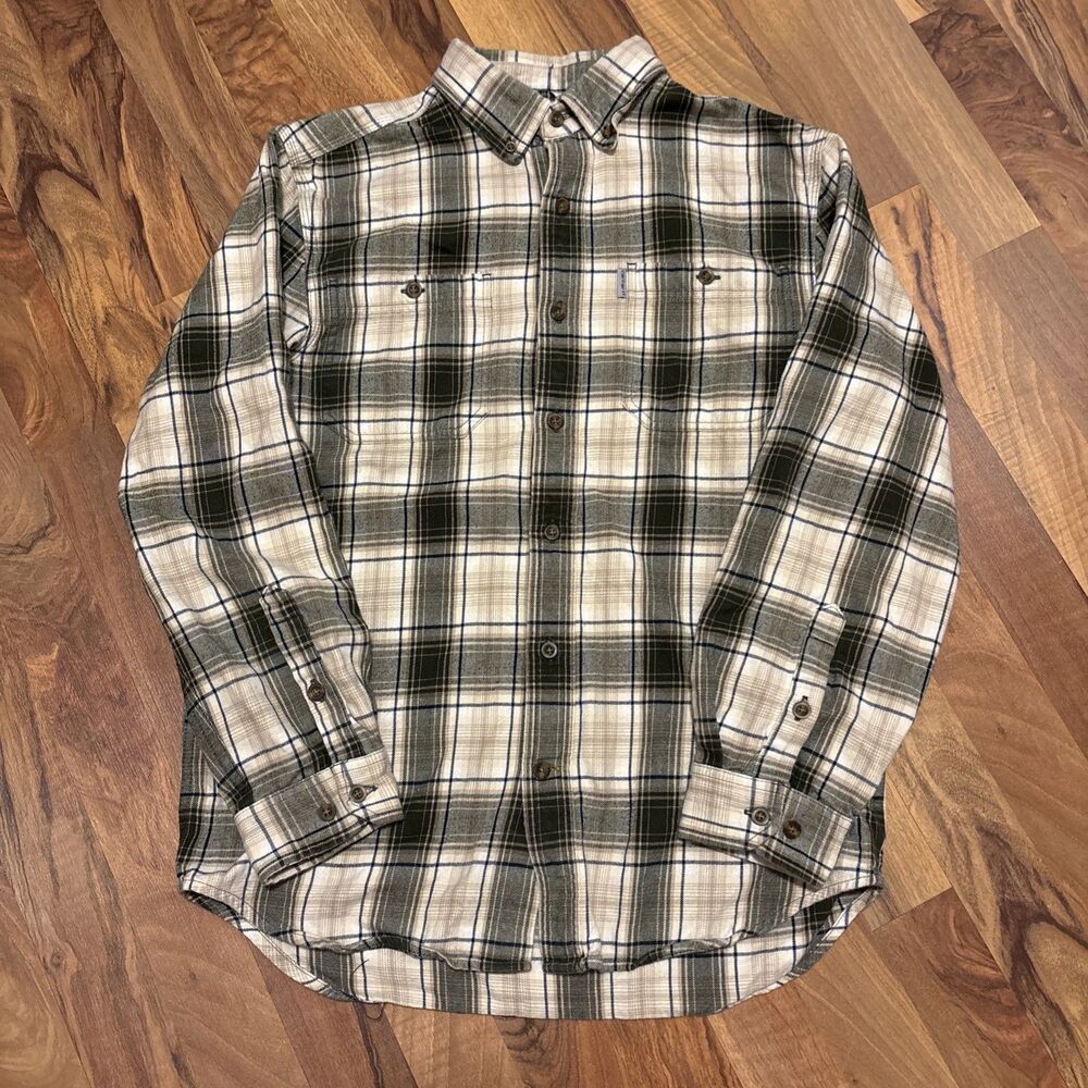 Men’s Green/Beige Heavy Duty Outdoors Carhartt Work Flannel Size Medium Fall2015